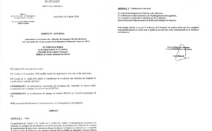 Arrêté préfectoral autorisant la circulation des véhicules de transport de marchandises sur l'ensemble du réseau routier de La Réunion le dimanche 5 janvier 2014